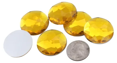 Acryl-Ziersteine, Goldtopas, 32 mm, 6 Stück, flache Rückseite