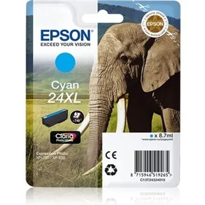 Produktbild von Epson Elephant Singlepack Cyan 24XL Claria Photo HD Ink, Hohe (XL-) Ausbeute, Cyan, 8,7 ml, 1 Stück(e), 740 Seiten