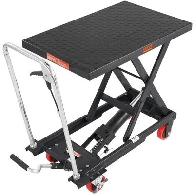 Zdjęcie produktu dla Stół podnośny hydrauliczny nożycowy 227 kg 72 cm mobilny czarny do magazynu