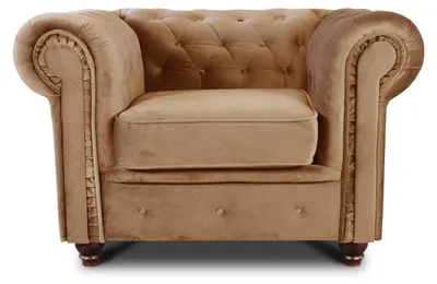 Produktbild von Sessel Chesterfield Asti - Couch, Couchgarnitur, Couchsessel, Loungesessel, Stühl, Holzfüße - Glamour Design, Velours (Beige (Velvet 28))