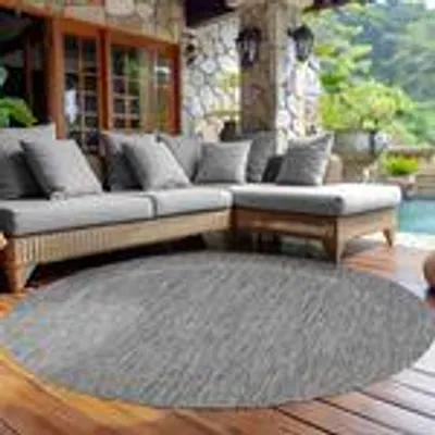 Produktbild von Outdoor Teppich Einfarbig Wetterfest Terasse Balkon Garten Küchenteppich Flachgewebe Sisal Optik, Größe: 160 cm Rund, Farbe: Grau