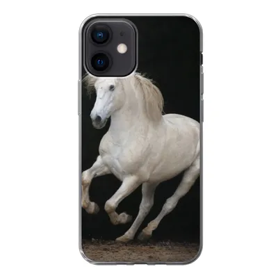 Produktbild von MuchoWow® Handyhülle Schutzhülle Hülle für iPhone 12 Pferde - Schwarz - Porträt Silikon Softcase Handy Hülle - Schutzhülle
