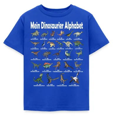 Produktbild von Spreadshirt Dinosaurier Alphabet Schulanfang Kinder T-Shirt, 98/104 (3-4 Jahre), Royalblau