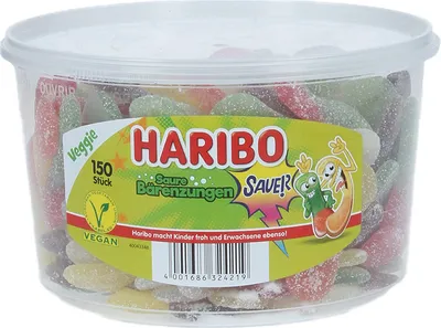 Produktbild von Haribo Saure Bärenzungen, Winegum, 1,35 kg, Cola, Fruits, Mehrfarbig, 1475 kJ, 347 kcal