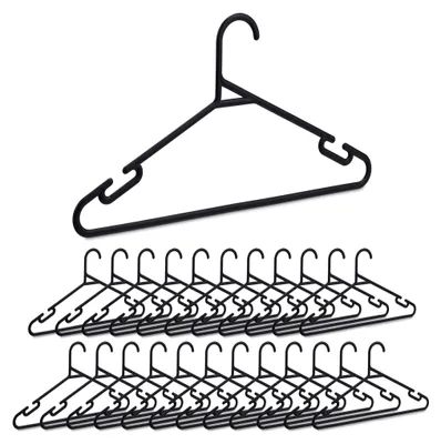 Image de Lot de 24 cintres Relaxdays, cintres à linge avec barre pour pantalons et rainures, en plastique recyclé, peu encombrants, noirs