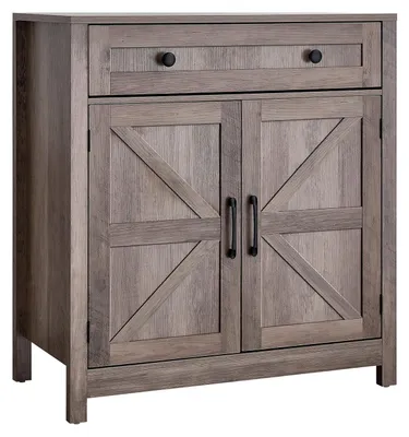 Produktbild von Coffee Bar Cabinet, Farmhouse Coffee Bar Table with Drawer, Buffet Stand Cabinet with 2 Barn Doors, Sideboard Buffet Station for Living Room, Entryway, Kitchen, 75 x 37.5 x 80 cm, Grey