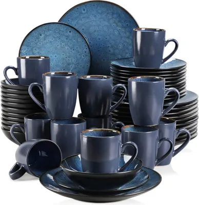 Produktbild von Happyment s Geschirrset – 12 Personen – 48-teilig – Porzellan – Blau