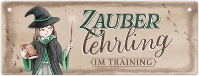 Produktbild von Zauberlehrling im Training Metallschild mit Zauberschülerin in grün