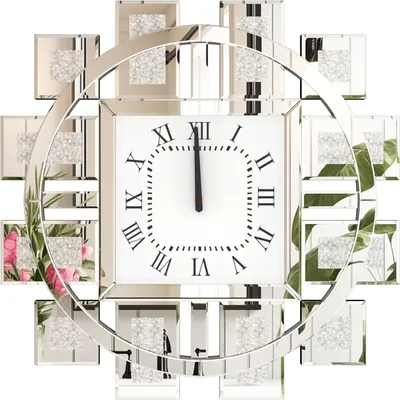 Produktbild von Vrygle Kristall Wanduhr Groß Modern: Deko Uhren 60×60, Luxus Wohnzimmer Wanduhren Tickenfreies Design Römische Ziffern, Silber