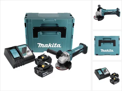 Produktbild von Makita DGA 452 RTJ Akku Winkelschleifer 18 V 115 mm + 2x Akku 5,0 Ah + Ladegerät + Makpac