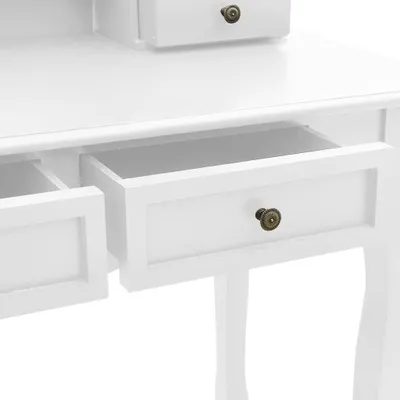Image de Coiffeuse en bois rose avec tabouret, miroirs réglables et quatre tiroirs