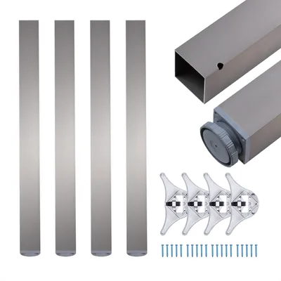 A set of four table legs and associated hardware, displayed against a white background.