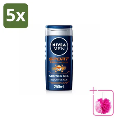 Obrázok produktu pre 5 kusov sprchového gélu NIVEA MEN Sport, 250 ml, balenie