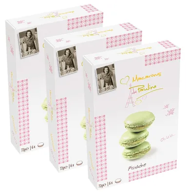 Produktbild von Macarons de Pauline Pistazie Mandel Creme 6 Makronentörtchen 72g 3er Pack