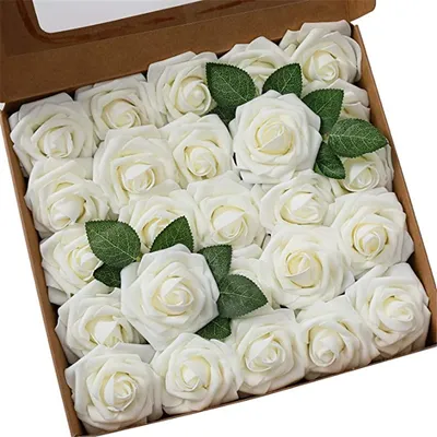 Produktbild von Künstliche 25 Stück Rosen Blumen Schaumrosen Kunstblumen Rosenköpfe,(White)