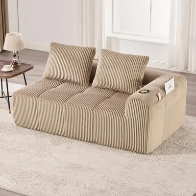Produktbild von okwish Zweisitzer Sofa Liegesessel Chaiselongue Relaxsofa mit integriertem Getränkehalter und Seitenfächer,Ecksofa mit Dickflanell-Design,Khaki