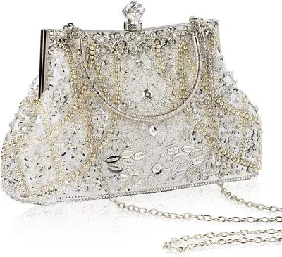 Produktbild von Vintage-Clutch in Silber für Bräute, Gäste, Abschluss, Gala, Party