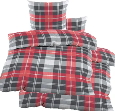 Produktbild von 4-tlg. Seersucker Bettwäsche 2x (135x200 +80x80cm), rot grau kariert, bügelfrei