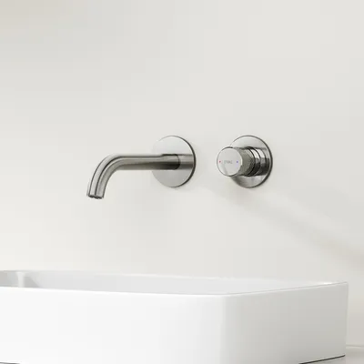 Image de EMKE Mélangeur mural encastré anthracite - pivotant à 360°, robinetterie de salle de bains à 2 trous en laiton, montage mural pour lavabo, 288×210×70 mm