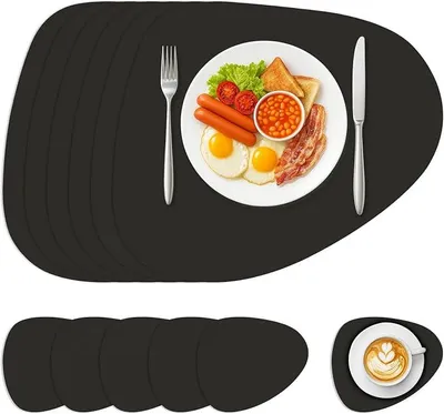 Produktbild von PolkaHome® Platzsets Abwaschbar 6er Set Hitzebeständig Rutschfest 42 x 33 cm Schwarz