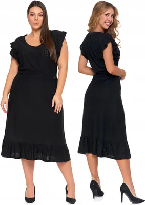 Produktbild von Sommerkleid Damen Durchbrochenes Midikleid Ausgestelltes Gefranstes Luftiges Schwarz MORAJ S