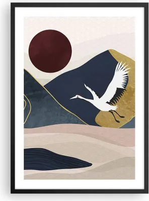Produktbild von Gerahmtes Poster - Schwarzer Rahmen - Kraniche Berge Sonne - 50x70 cm - Wand Bild - Wanddeko - Wandbilder - Kunstposter - Wandposter - Bilderrahmen - Bilder - Kunstdruck - P2BPA50x70-4785