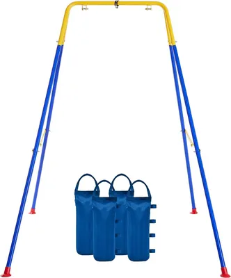 Image de Structure pliable pour balançoire, cadre en métal robuste en forme de "A", 4 sacs de sable, pour enfants, pour l'extérieur, jardin et camping