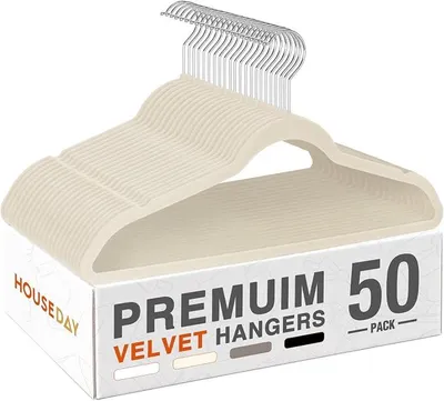 Produktbild von PolkaHome® Kleiderbügel Samt, 50er Set, rutschfeste Bügel, Beige