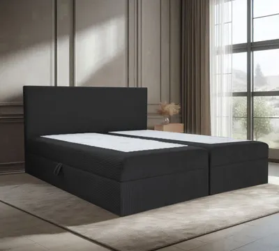 Produktbild von Bett, Boxspringbett, Continentalbett BERG POSO mit Bonell Matratze, OHNE Topper, Doppelbett mit Container, H3 180x200 cm, (Schwarz - Poso 135)