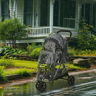 Produktbild von Hundebuggy klappbar mit Regenschutz, Hundewagen Oxford-Stahl, Haustierwagen faltbar, Grau | 83 x 55 x 101 cm | 2 Sicherheitsleinen | EVA-Vorderrad
