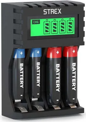 Image de Strex Battery Charger - AA/AAA Batteries - USB Rechargeable - LCD Display - Universal Battery Charger For Rechargeable Batteries