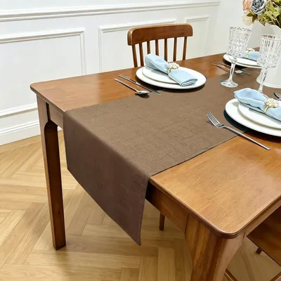 Productafbeelding van Linnenlook tafelkleed, bruin, 35 x 100 cm