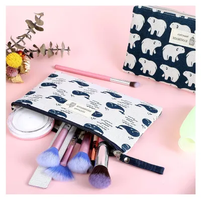 Produktbild von Kosmetiktaschen-Set aus Canvas, 2 Stück, Klein, Tragbare Make-up-Taschen mit Reißverschluss