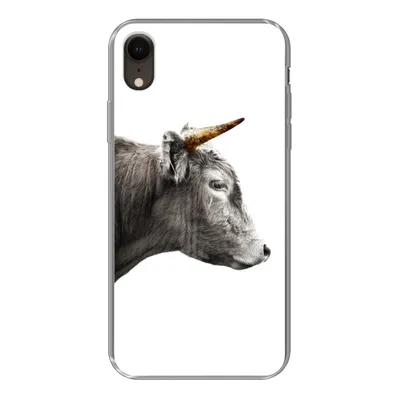 Produktbild von MuchoWow® Handyhülle Schutzhülle Hülle für iPhone XR Schottischer Highlander - Horn - Gold Silikon Softcase Handy Hülle - Schutzdeckel