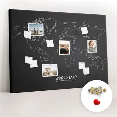 Obrázok produktu pre Korková tabuľa Tabuľa na poznámky Tabuľa na špendlíky - učebná pomôcka 140x100 cm - 100ks kovových kolíkov - Mapa krajín sveta