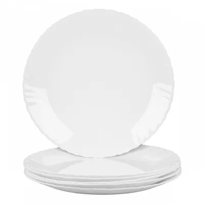A stack of white plates on a white background.