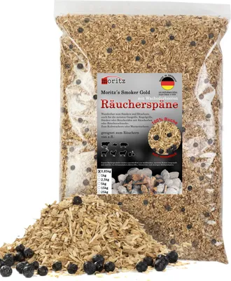 Produktbild von Moritz 0,85kg Räucherspäne Buche mit Wacholder fein 0,75 -2 mm Räuchern I Kalträuchern von Fisch Fleisch Wurst Käse Gemüse auch für BBQ I Grill - Räuchermehl