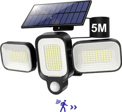 Produktbild von 2500lm Ledowe lampy solarne z czujnikiem ruchu 330° 3 głowice Ogrodowe lampy solarne z pilotem do zewnętrznych słonecznych lamp ściennych Zewnętrzne lampy ogrodowe Lampy ogrodowe