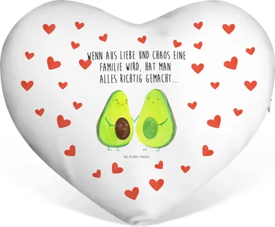 Produktbild von Mr. & Mrs. Panda Herz Kissen Avocado Pärchen - Weiß - Geschenk, Liebe, Dekokissen, Kuschelkissen, Sofakissen, Geburt, Familie, Liebeskissen, dekoartikel