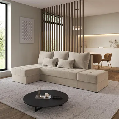 Produktbild von Masseno Ecksofa NORVI mit Schlaffunktion L-Form, Sofa mit Bettkasten, Wohnzimmersofa, Couch, Soffa, Bettsofa, Couchgarnitur- Beige, PAROS 02