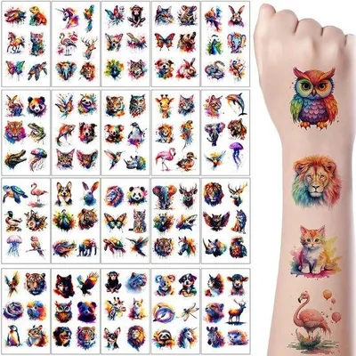 Produktbild von Famanu Temporäre Tattoos Aquarell Tiere - 120 Stück
