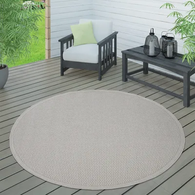 Produktbild von Outdoor Teppich wetterfest Garten & Terrasse flachgewebt Uni Sisaloptik robust Grösse 160 cm Rund
