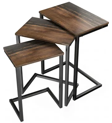 Produktbild von Satztisch, Beistelltisch, 3er-Set, Industrial Design, Stahlrahmen, braun+schwarz, 45 x 30 x 60cm