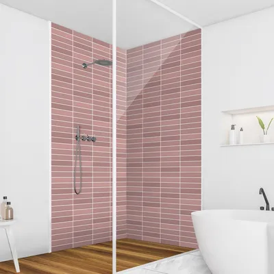 Produktbild von Duschrückwand mit Motiv selbstklebend - 0.35 mm Wandpaneel wasserfest Design rosa Fliesenoptik Unifarben Badrückwand fugenlos  Smart matt 110x210 cm
