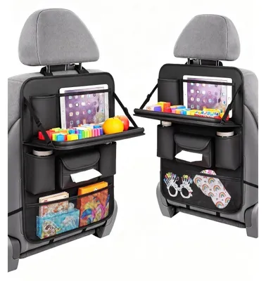 Produktbild von Auto Organizer Kinder mit Klapptisch, 2 Stück, Wasserdicht, Tablet Halterung, Rückenlehnenschutz, Schwarz