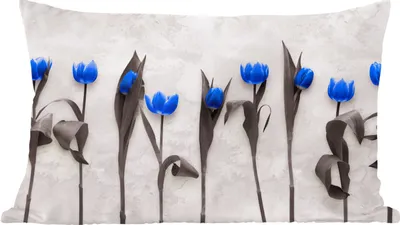 Produktbild von MuchoWow® Zierkissen Sofakissen Wohnzimmer Dekokissen 50x30 cm Blumen - Tulpen - Blau - Wohnzimmerdekoration - Polster mit Photo