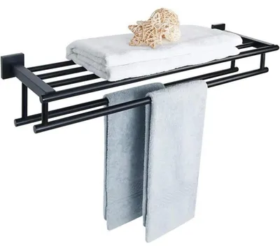 Immagine prodotto di Portasciugamani doppio, tappetino da bagno, acciaio inossidabile, finitura opaca nera, 70 cm
