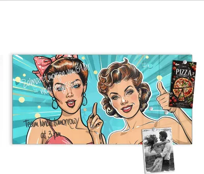 Produktbild von Magnettafel 100x50cm Pinnwand Whiteboard beschreibbar - Retro Frauen Illustration
