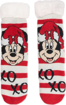 Produktbild von Disney Mickey Mouse Hüttensocken - XOXO Haussocken für Damen Kuschelsocken Flauschige Wintersocken warme Frauen Socken Rot/Beige 35-38