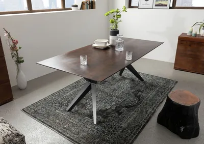 Produktbild von MASSIVMOEBEL24 Esstisch Akazie 160x90x76 braun lackiert Beine anthrazit glänzend SWISS EDGE #13